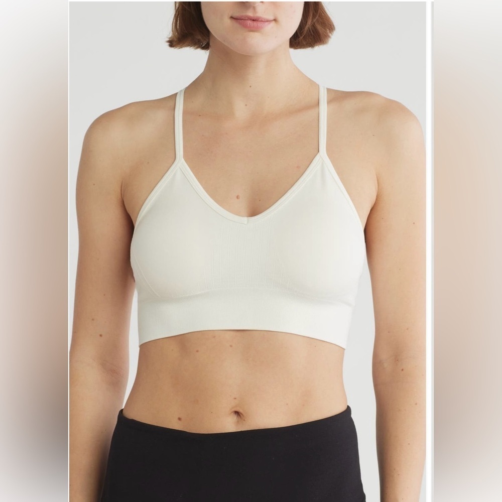 Z by Zella Strappy Seamless Women's Cream Sports Bralette, Ivory Egret Size XL